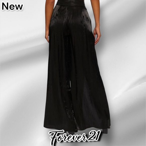 New Forever 21 Satin Split-Hem Palazzo Pants Black - Picture 2 of 10